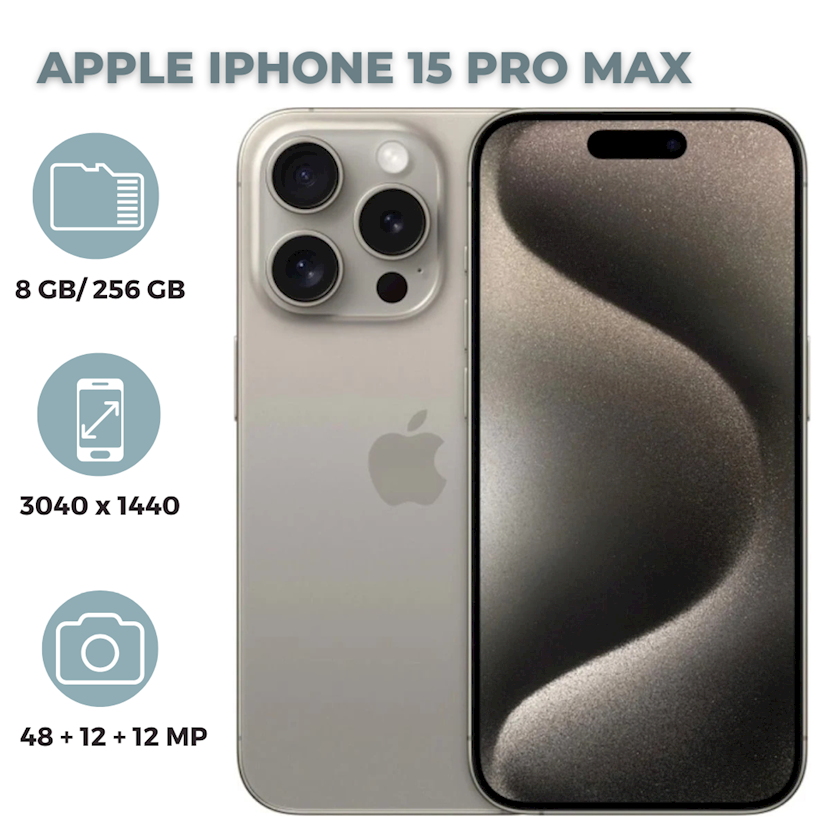 Smartfon Apple iPhone 15 Pro Max 8GB/256GB Natural Titanium (Rəsmi zəmanət) (195949048494)